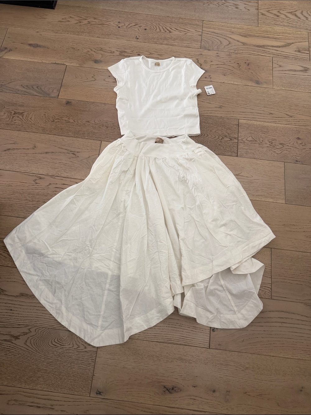 Free est Free People White Two-Piece Dress Set - Short Sleeve Top & Full Skirt